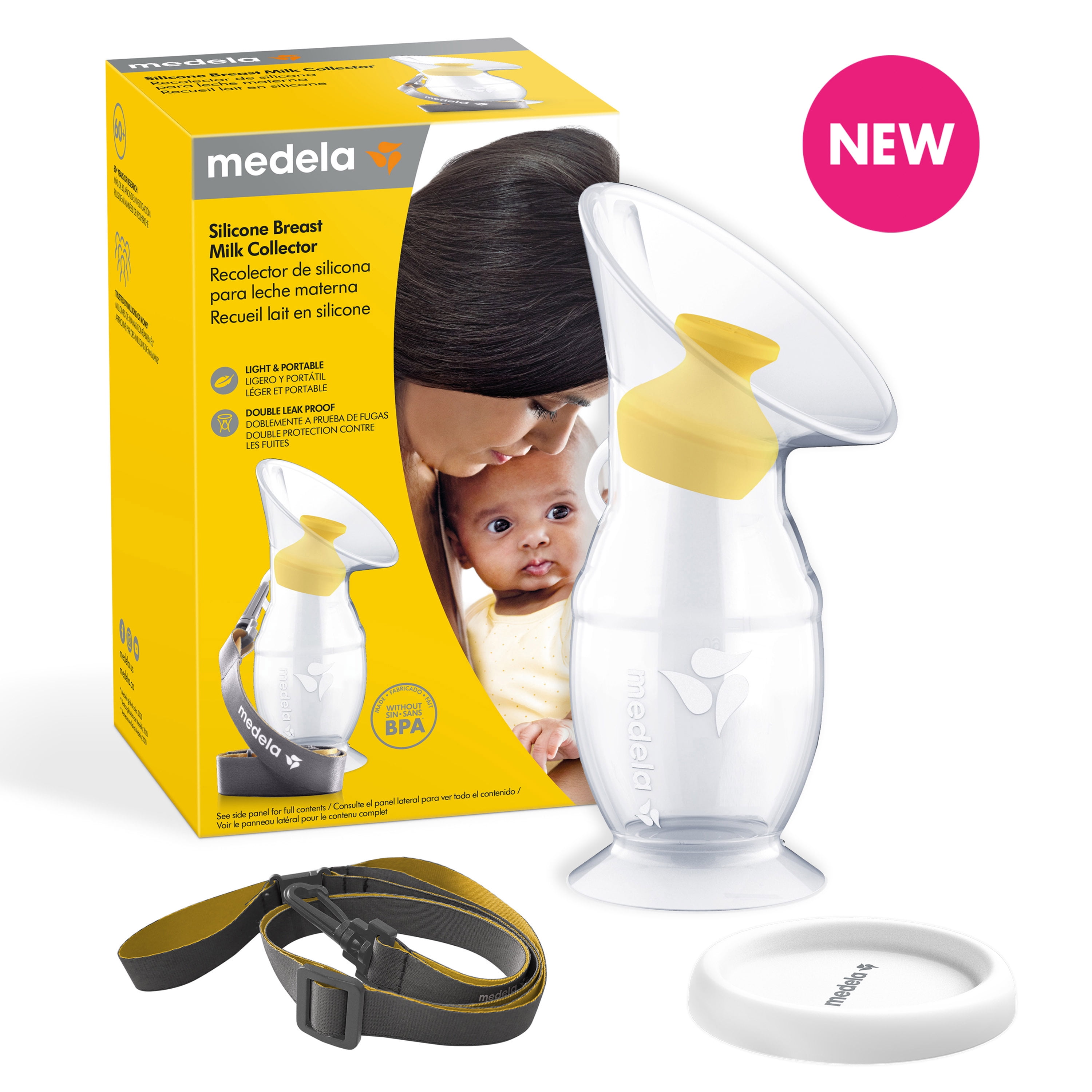 Medela Breast Milk Collector with Stopper, BPA Free Silicone, Manual, Features Suction Base and Lanyard, 3.4 oz