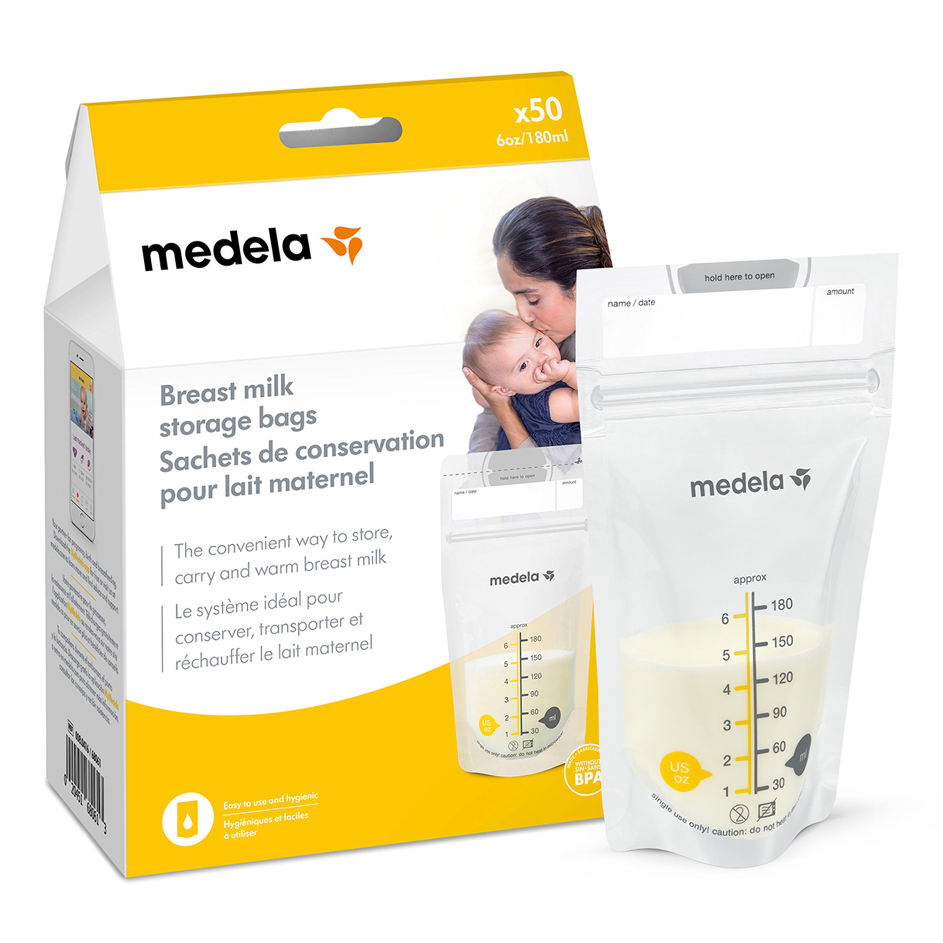 Medela Breast Milk Storage Bags, 6oz/180ml, Clear with Measurements