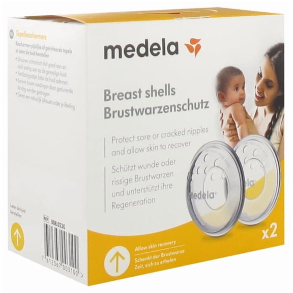 Medela Breast Shells for Sore or Cracked Nipples, Comfortable Silicone Back, Discreet Under Clothing, 2 Count