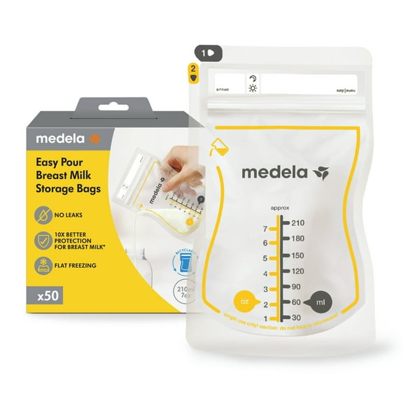 Medela Easy Pour Disposable Breast Milk Storage Bags, 7oz/210ml, 50ct
