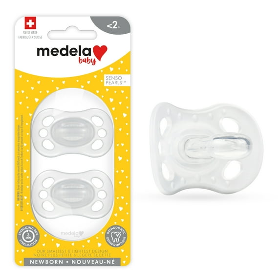Medela Newborn Pacifier, Orthodontic, Daily Use, 0-2 Month, BPA Free, Clear, 101042388, 2 Pack
