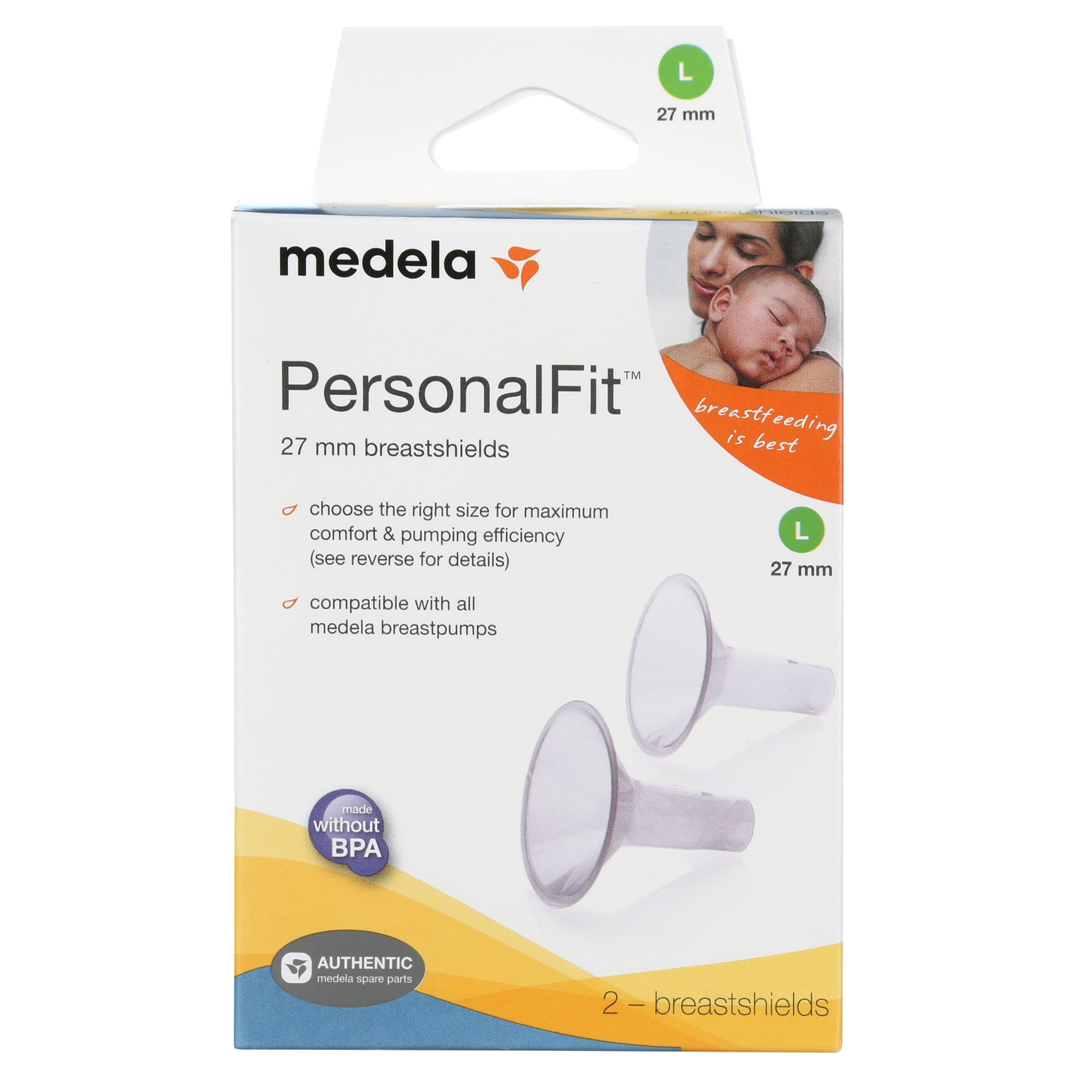 Medela PersonalFit Breast Shields, 27mm, Clear, 87274, Set of 2 