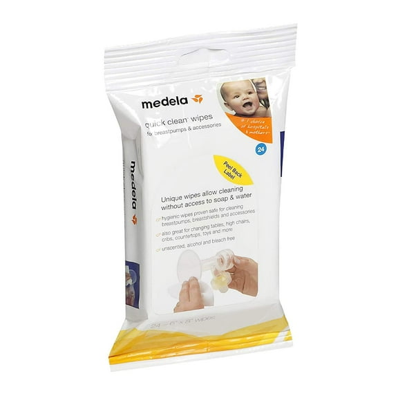 Medela Quick Clean Breast Pump and Accessory Wipes, 72 Wipes Total 3 Packs of 24, Convenient Portable Cleaning, Hygienic Wipes Safe for Cleaning High Chairs, Tables, Cribs and Countertops, 2 Pack