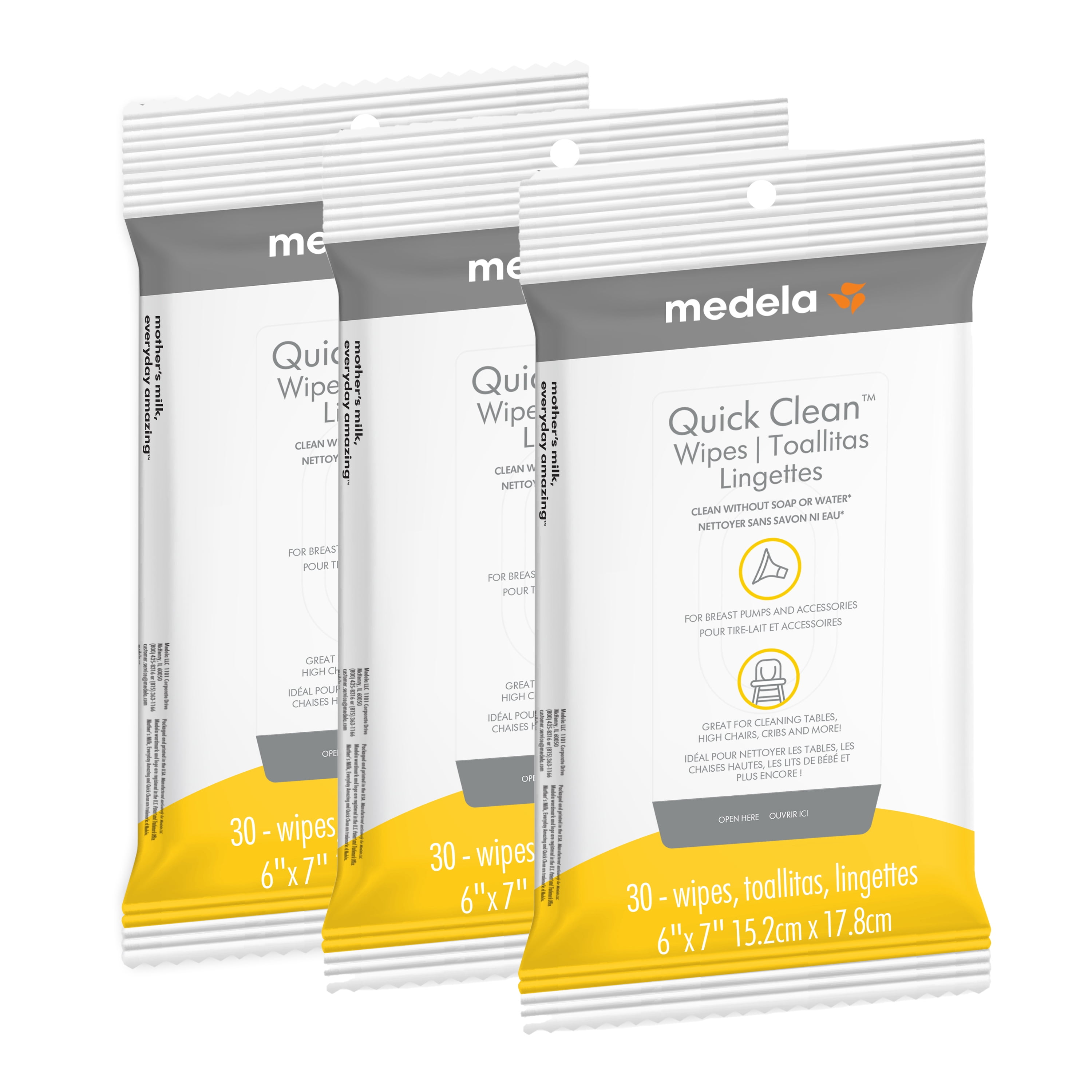Medela Quick Clean Breast Pump and Accessory Wipes 3 Packs of 30