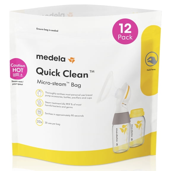 Medela Quick Clean Micro-Steam Bags, 12 Count Sterilizing Bags for Bottles and Breast Pump Parts