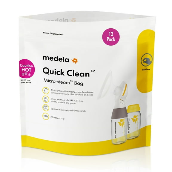 Medela Quick Clean Micro-Steam Bags, 12 Count Sterilizing Bags for Bottles and Breast Pump Parts