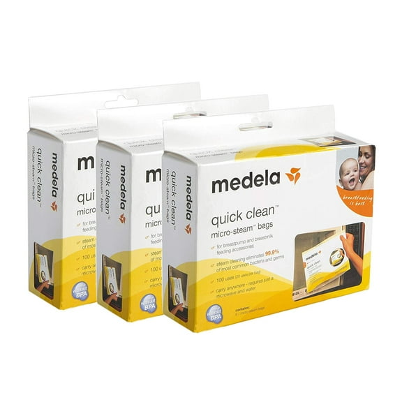 Medela Quick Clean Micro Steam Bags, 15 Count, Steam Bags for Bottles and Breast Pump Parts, Disinfects Most Breast Pump Accessories