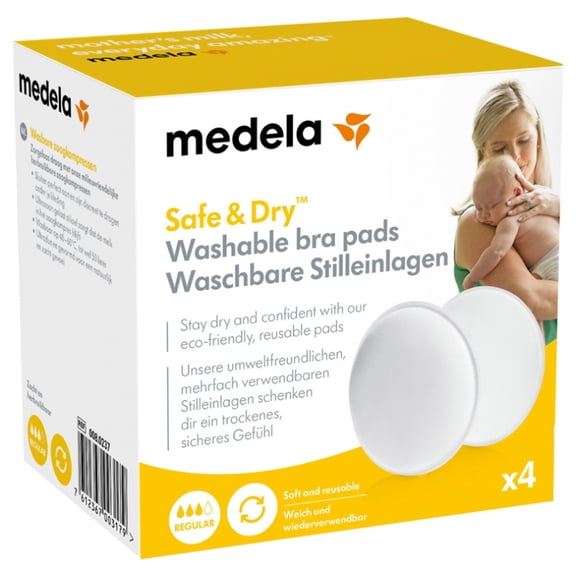 Medela Safe & Dry Washable Breastfeeding Pads Reusable Ultra-Thin Invisible Nursing Pads 4 Pack