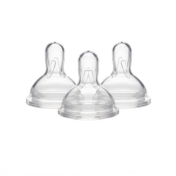 Medela Slow-Flow Wide Base Nipples 3-Pack, clear silicone for bottle feeding newborns and infants