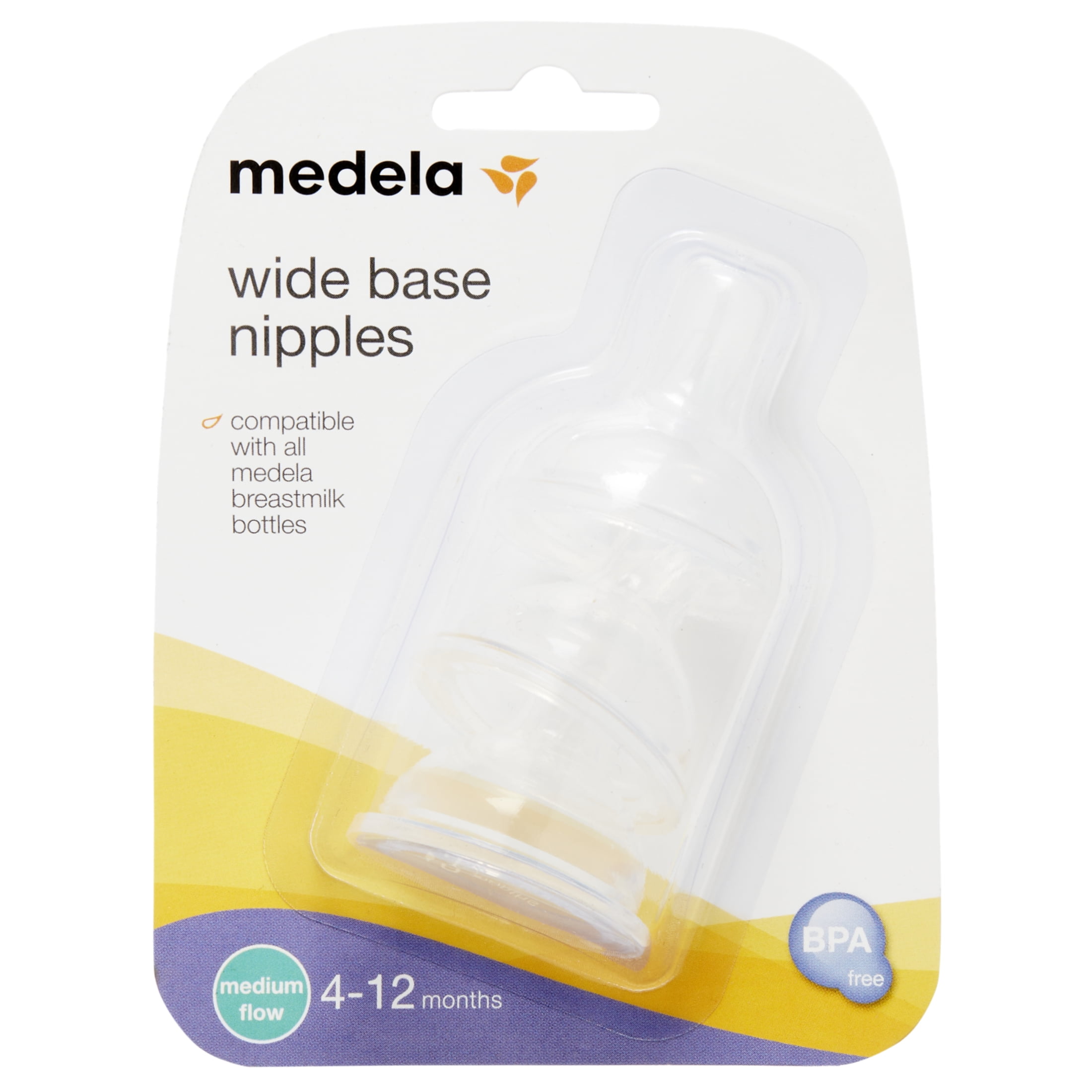 Medela Wide Base Bottle Nipple, Slow Flow, BPA Free Silicone, 87133, 3 Pack  