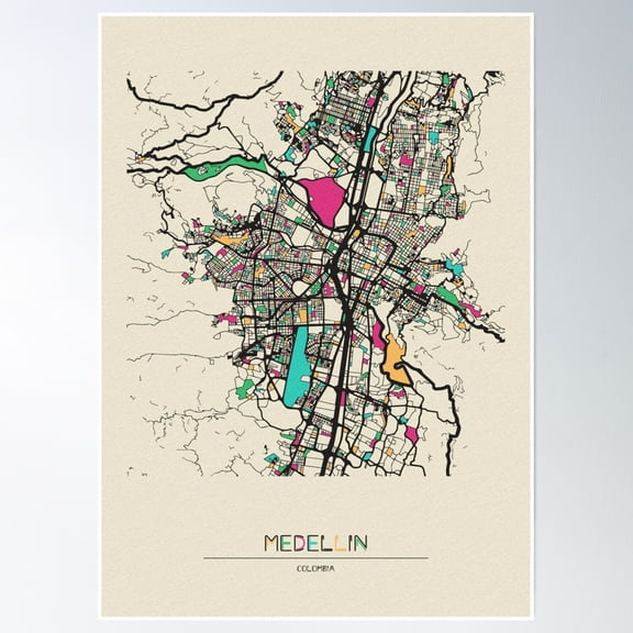 Medellin, Colombia Street Map Poster Wall Art, Modern Wall Decor, 12x18 UNFRAMED