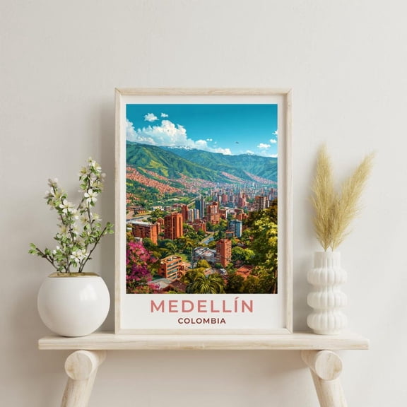 Medellin Travel Art, Colombia Poster Print, Scenic Travel Poster, Unframed Paper Poster 8x10in