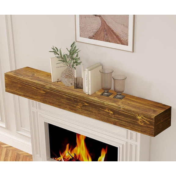 Mederlo 48"×9"×6" Rustic Wood Fireplace Mantel | Wall-Mounted & Floating Shelf for Home Decor