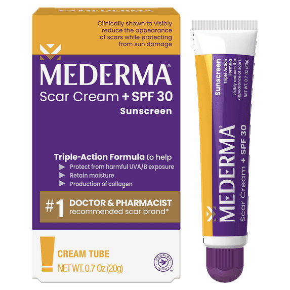 Mederma Scar Cream Plus SPF 30, Sunscreen, Protects Scars from Sun Damage, 0.7 oz (20g)