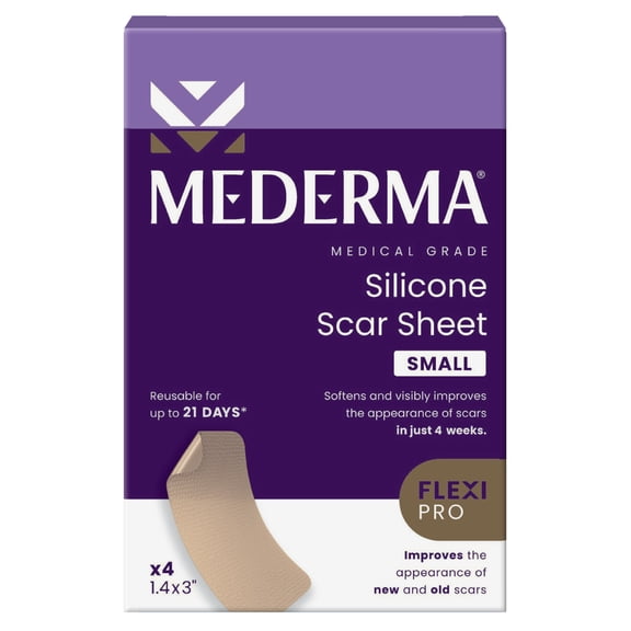 Mederma Medical Grade Small Silicone Scar Sheets; Improves the Appearance of Old and New Scars; for Injury, Burn and Surgery Scars, 4 Count