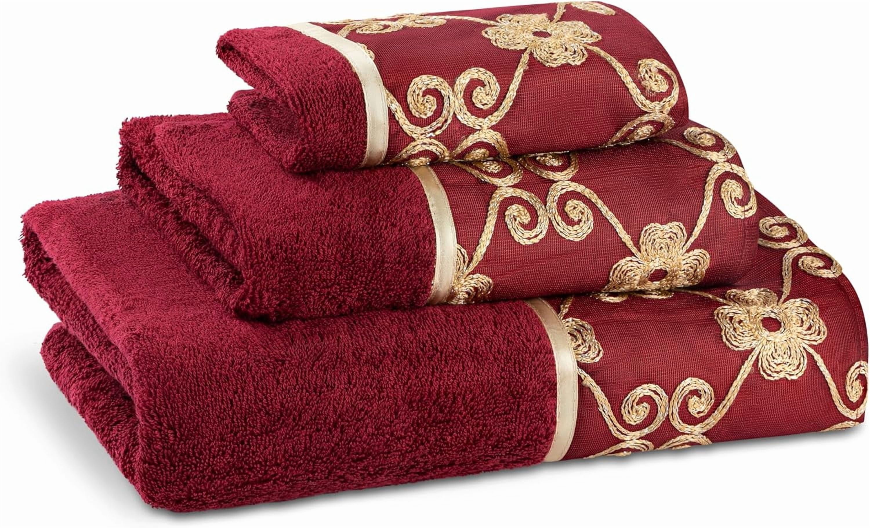 Popular Bath Elegant Rose 3-piece Bath Towel Set Color: Burgundy and Gold