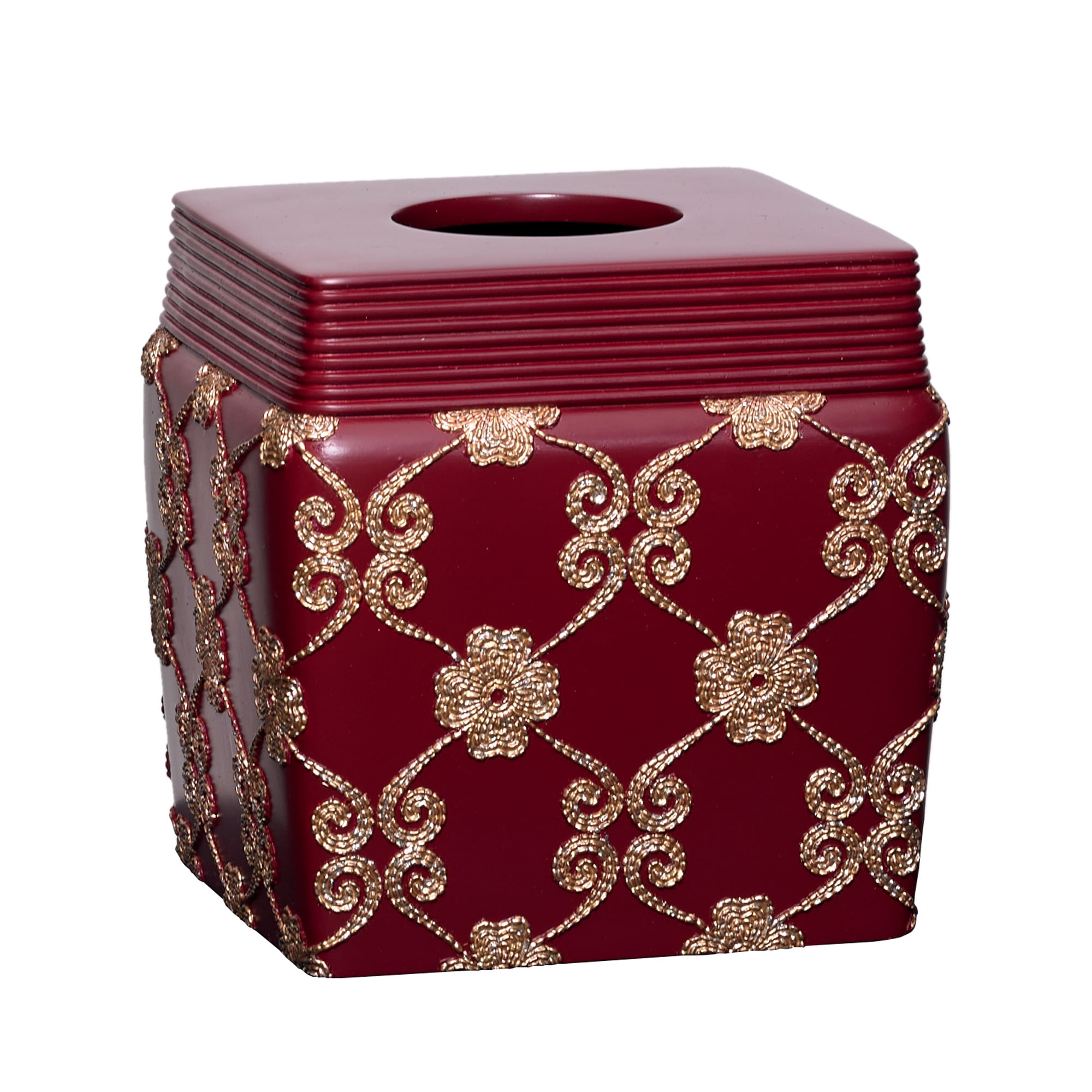 Burgundy and Gold Resin Floral Tissue Box