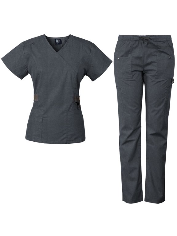 Women's Scrub Set with 12 Pockets, Silver Snap Detail & Contrast Trim