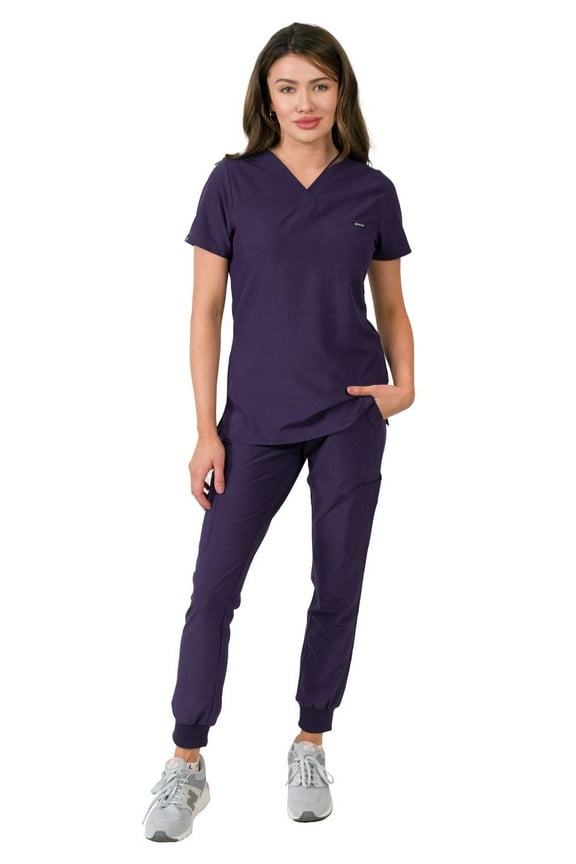 Aurora Women's Scrub Set, V-Neck Top with Jogger Pants