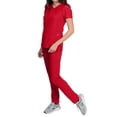 thumbnail image 1 of Medgear Celeste Women's Stretch Scrubs Set with Cross Over Neckline Top and Slim Leg Pants, 1 of 4