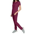 thumbnail image 1 of Medgear Celeste Women's Stretch Scrubs Set with Cross Over Neckline Top and Slim Leg Pants, 1 of 4