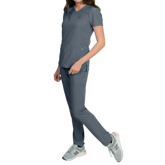 Medgear Celeste Women's Stretch Scrubs Set with Cross Over Neckline Top and Slim Leg Pants
