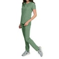 thumbnail image 1 of Medgear Celeste Women's Stretch Scrubs Set with Cross Over Neckline Top and Slim Leg Pants, 1 of 4