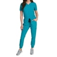 thumbnail image 1 of Medgear Fleur Women's Stretch Scrub Set with Zip Chest Pocket Top and Jogger Pants, Teal, XX-Large, 1 of 4