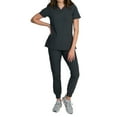 thumbnail image 1 of Medgear Fleur Women's Stretch Scrub Set with Zip Pocket Top and Jogger Pants, Heather Charcoal, X-Small, 1 of 3