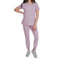 thumbnail image 1 of Medgear Fleur Women's Stretch Scrub Set with Zip Pocket Top and Jogger Pants, Lavender, X-Large, 1 of 3