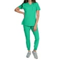 thumbnail image 1 of Medgear Fleur Women's Stretch Scrub Set with Zip Pocket Top and Jogger Pants, Spearmint, XX-Small, 1 of 3