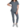 thumbnail image 1 of Medgear Fleur Women's Stretch Scrub Set with Zip Pocket Top and Jogger Pants, Titanium, X-Large, 1 of 2