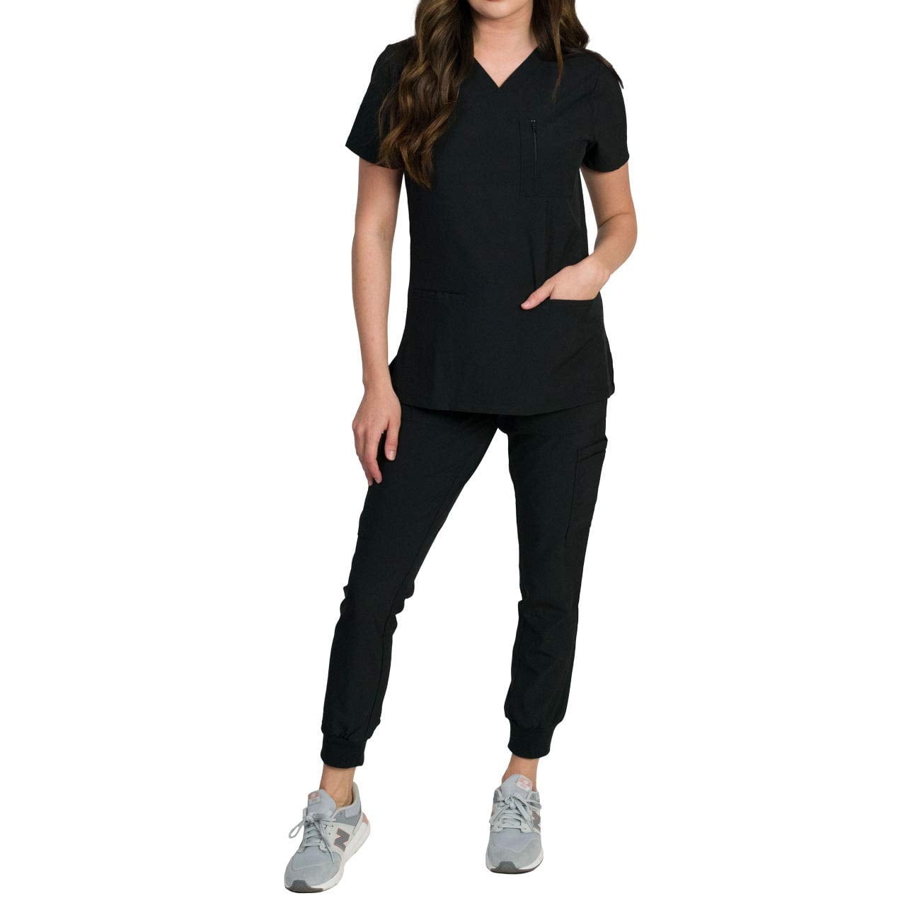 Medgear Fleur Women's Stretch Scrub Set with Zip Pocket Top and Jogger Pants