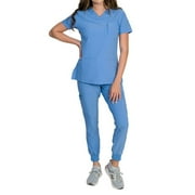Medgear Fleur Women's Stretch Scrub Set with Zip Pocket Top and Jogger Pants
