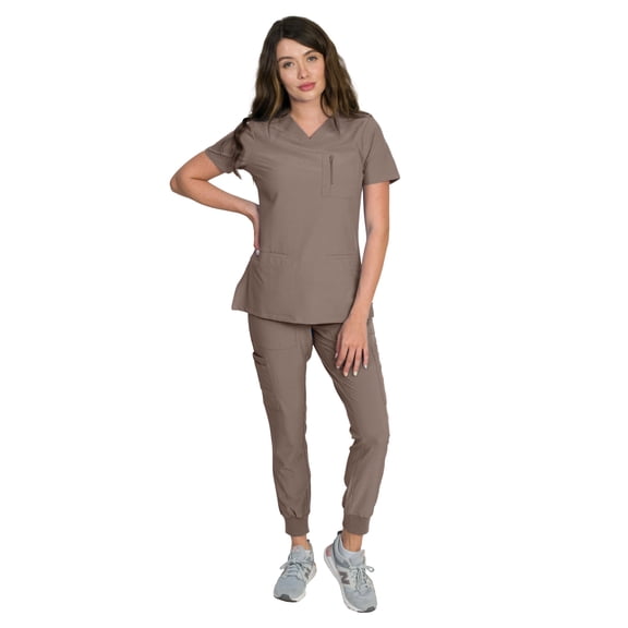 Medgear Fleur Women's Stretch Scrub Set with Zip Pocket Top and Jogger Pants