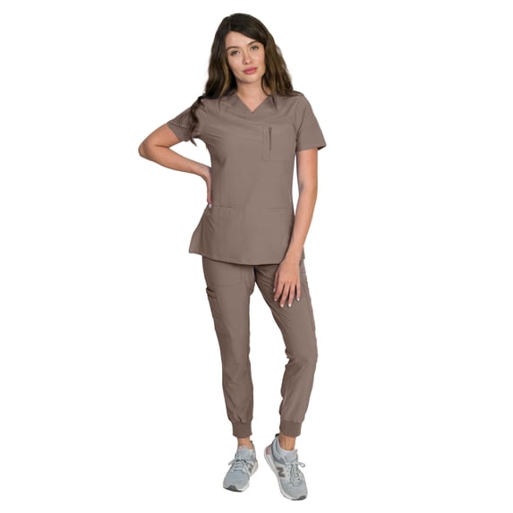 Medgear Fleur Women's Stretch Scrub Set with Zip Pocket Top and Jogger Pants