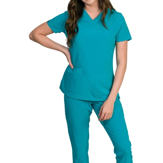 Medgear Fusion-Aspen Scrubs Top for Women with 5 Pockets including Handwarmers Pockets