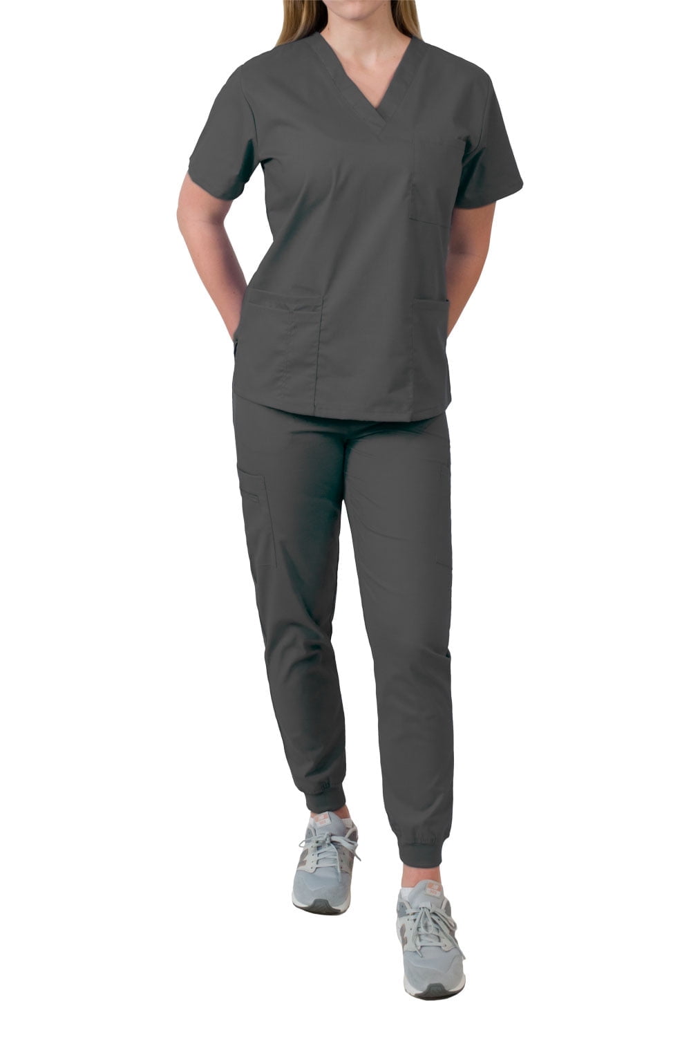 Medgear Isabella Women's Scrubs Set, Multi Pocket VNeck Top and Jogger Pants Set