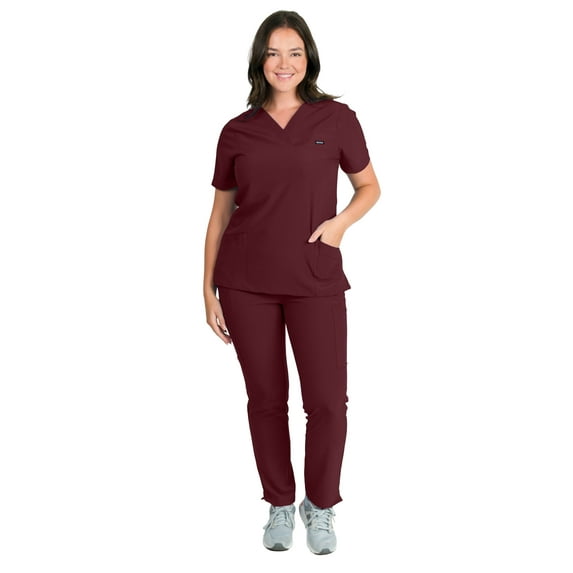 Medgear Liliana Women's Scrubs Set with 4-Pocket Top and Slim Straight Leg Pants