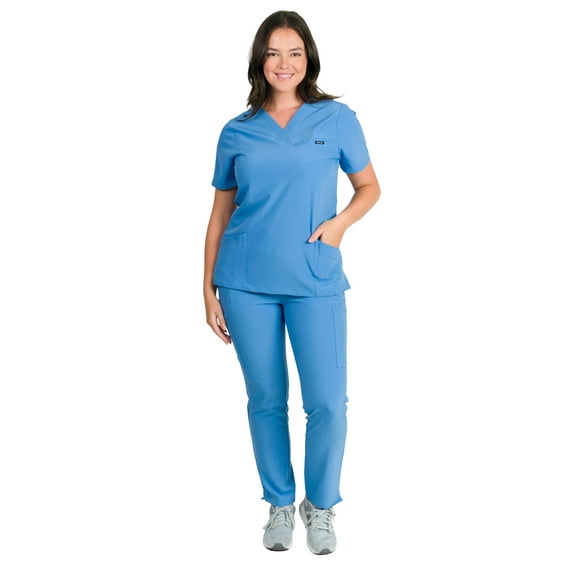 Medgear Liliana Women's Scrubs Set with 4-Pocket Top and Slim Straight Leg Pants
