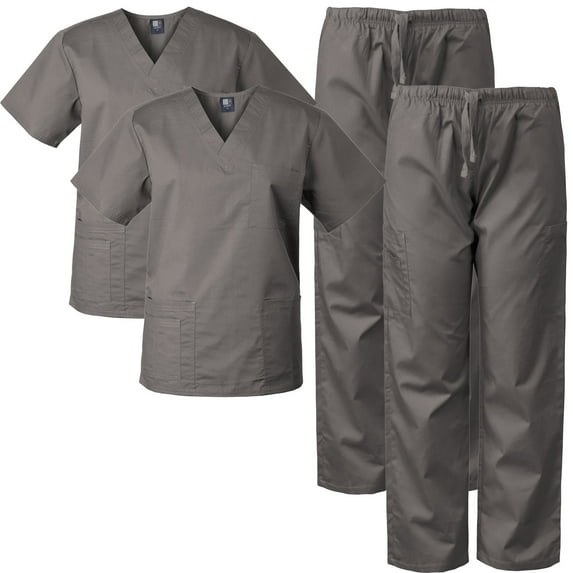 Medgear 2-Pack Scrubs Set for Men and Women, V-neck Top and Cargo Pants