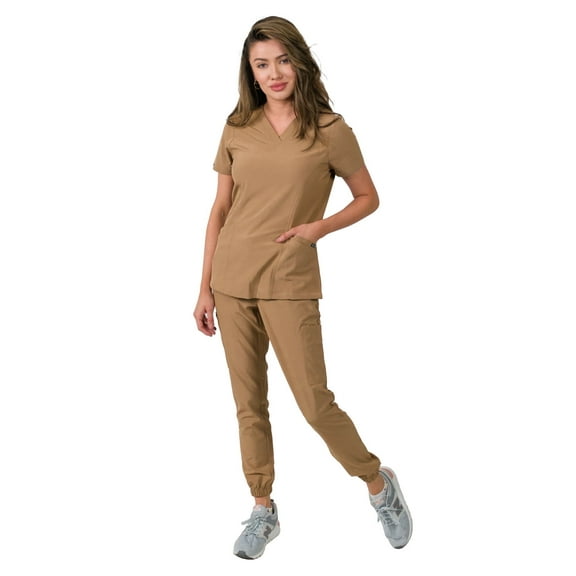 Medgear Olivia Women's Scrubs Set, 4-Pocket Top and Gathered Jogger Pants
