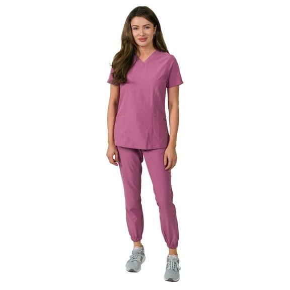 Medgear Olivia Women's Scrubs Set, 4-Pocket Top and Gathered Jogger Pants