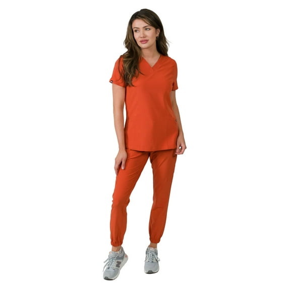 Medgear Olivia Women's Scrubs Set, 4-Pocket Top and Gathered Jogger Pants