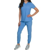 Medgear Sparrow Women's 1-Pocket Top Knit Rib Cuff Jogger Pants Set, Ceil, S