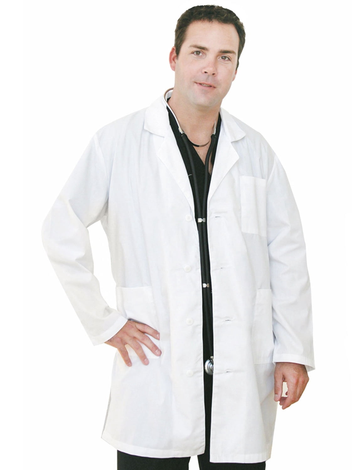 Medgear White Lab Coat 39" for Men and Women, Long Sleeve & 3 Pockets 3002