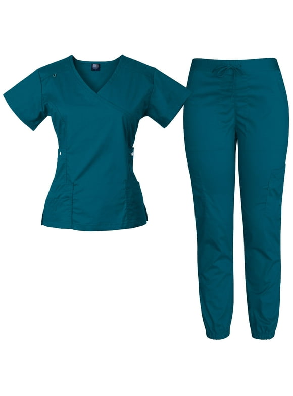 Medgear Women's 12-Pocket Jogger Scrub Set, Caribbean, X-Large