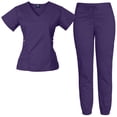 thumbnail image 1 of Medgear Women's 12-Pocket Stretch Jogger Scrub Set, Dark Purple, Large, 1 of 3