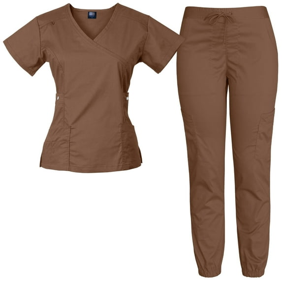Medgear Women's 12-Pocket Jogger Scrub Set, Espresso, 2XL