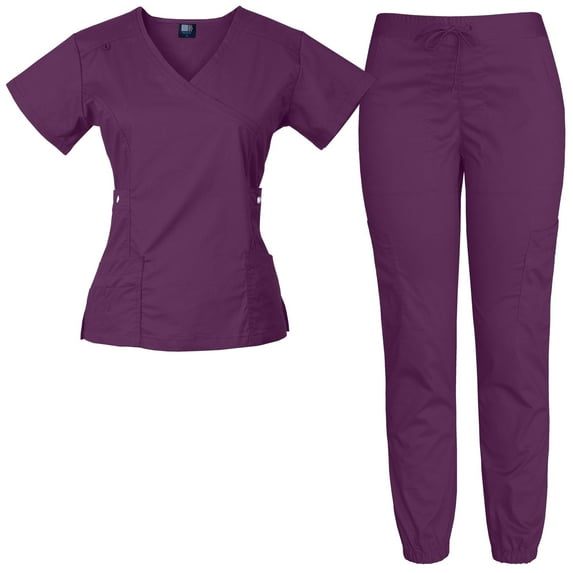 Medgear Women's 12-Pocket Jogger Scrub Set, Grape, M